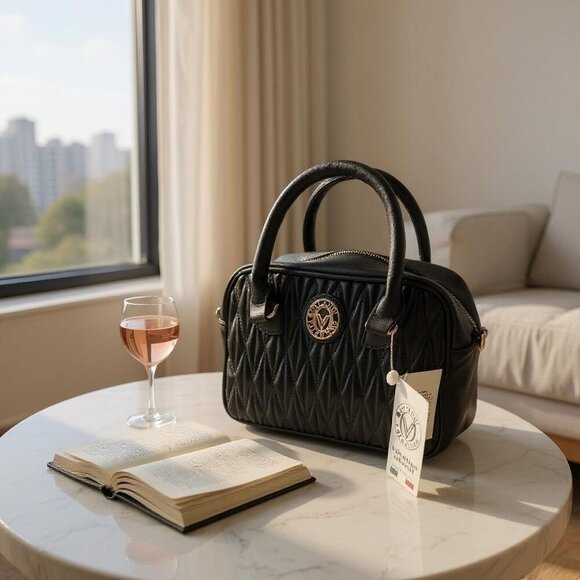 Valentino Orlandi Handbags - Valentino Orlandi Black Quilted Leather Zip Crossbody Purse NWT $199 [jb]